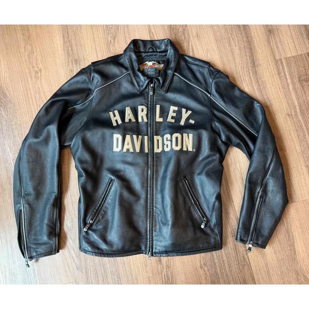 Harley Davidson 100th Anniversary Leather Jacket Mens XL Black 1903-2003 Biker